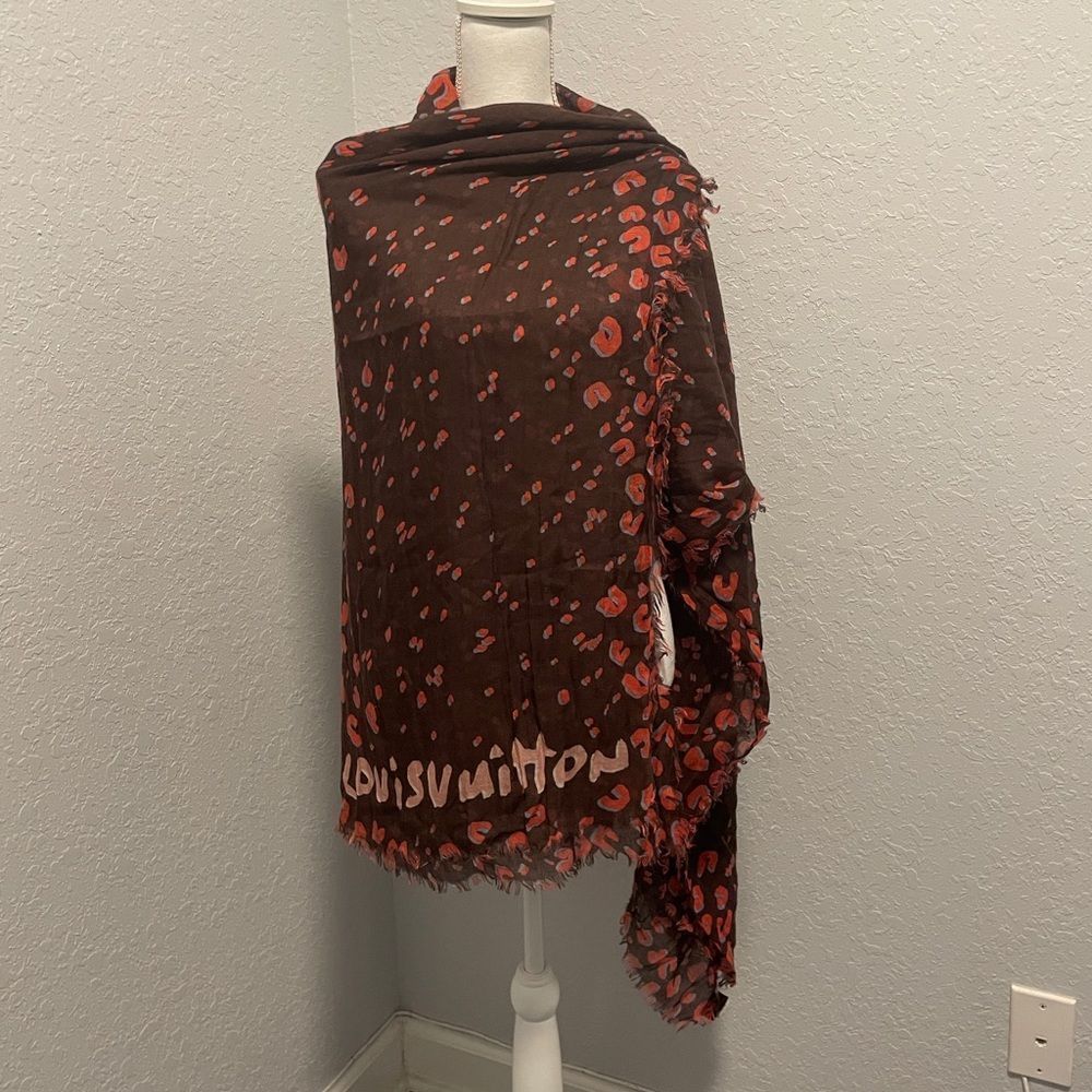 Louis Vuitton Leopard Giant Scarf Sarong Wrap Shawl XL cashmere silk blend